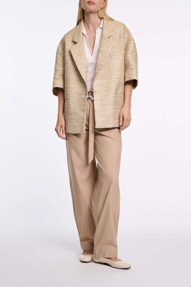 Dorothee Schumacher Hemp polo shirt with ribbed knit collar camellia white