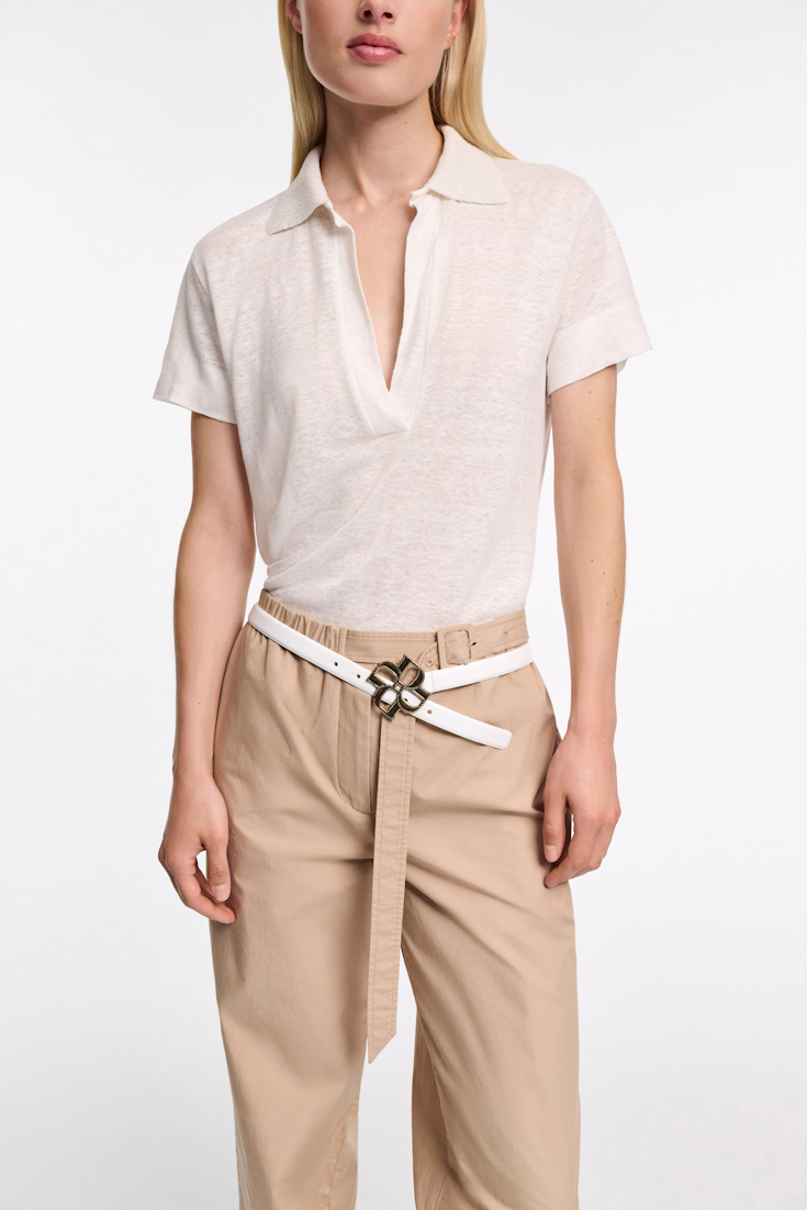 Dorothee Schumacher Hemp polo shirt with ribbed knit collar camellia white