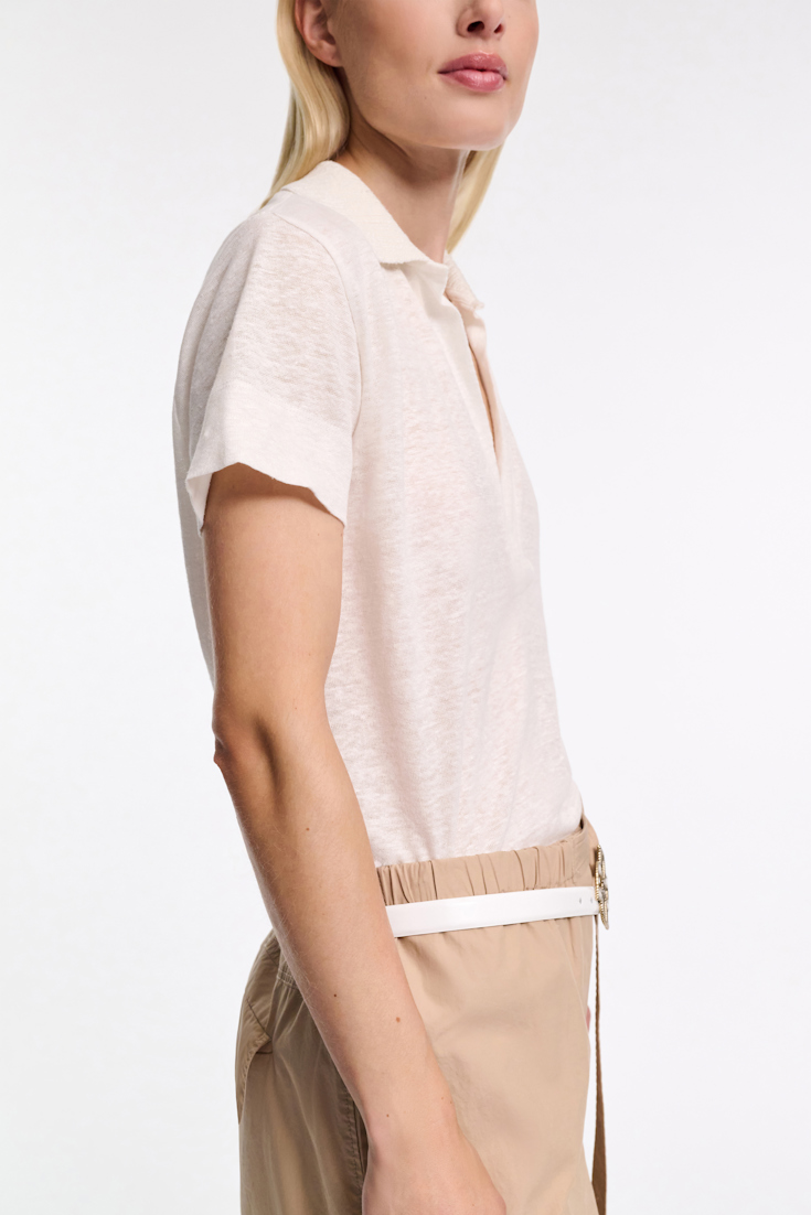 Dorothee Schumacher Hemp polo shirt with ribbed knit collar camellia white