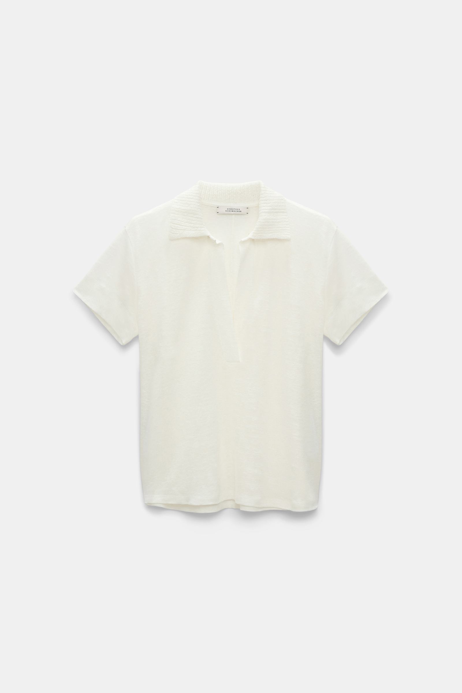 Dorothee Schumacher Hemp polo shirt with ribbed knit collar camellia white