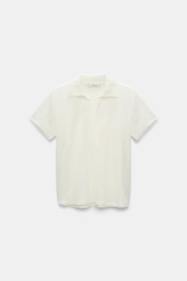 Dorothee Schumacher Hemp polo shirt with ribbed knit collar camellia white