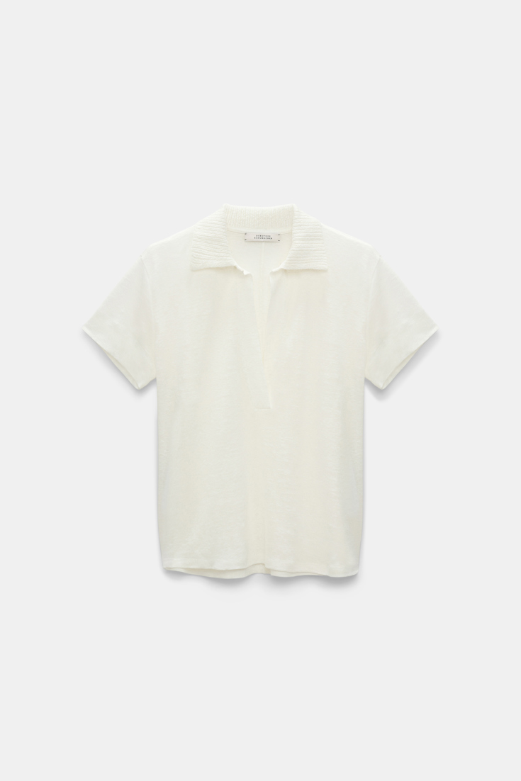 Dorothee Schumacher Hemp polo shirt with ribbed knit collar camellia white