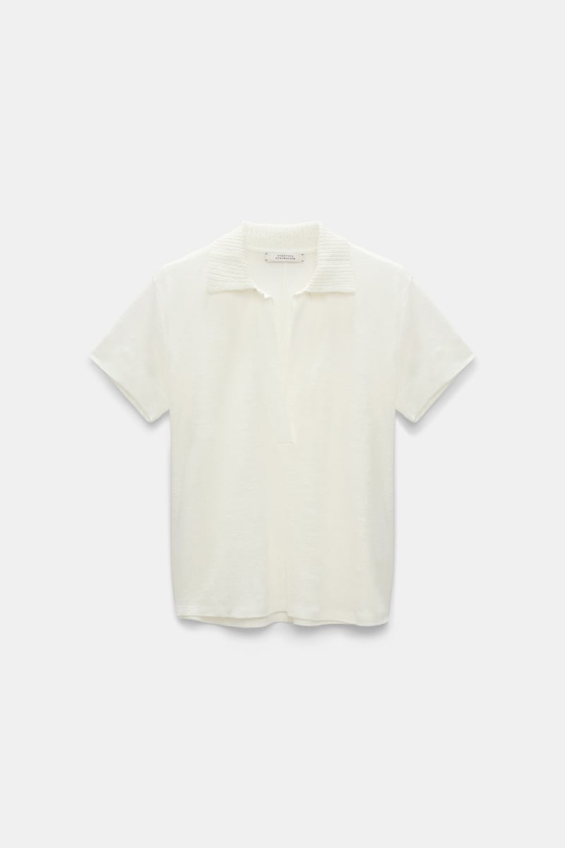 DOROTHEE SCHUMACHER HEMP POLO SHIRT WITH RIBBED KNIT COLLAR