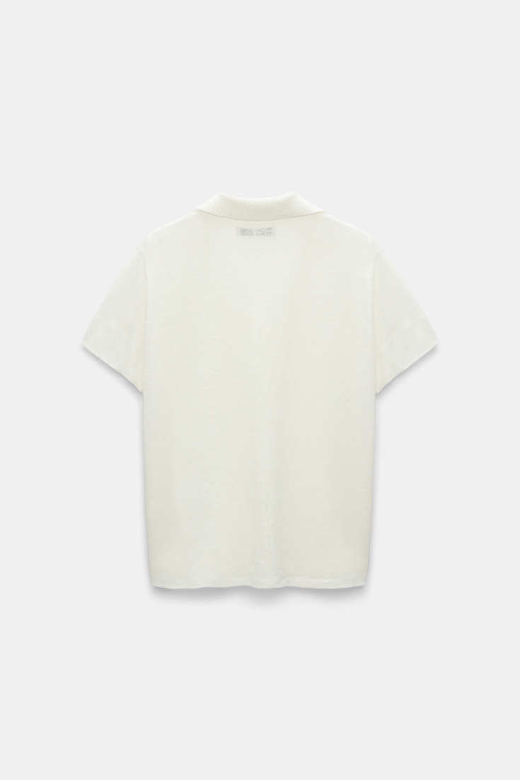 Dorothee Schumacher Hemp polo shirt with ribbed knit collar camellia white
