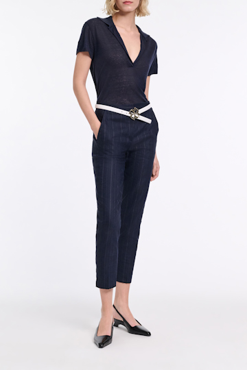 Dorothee Schumacher Hemp polo shirt with ribbed knit collar dark navy