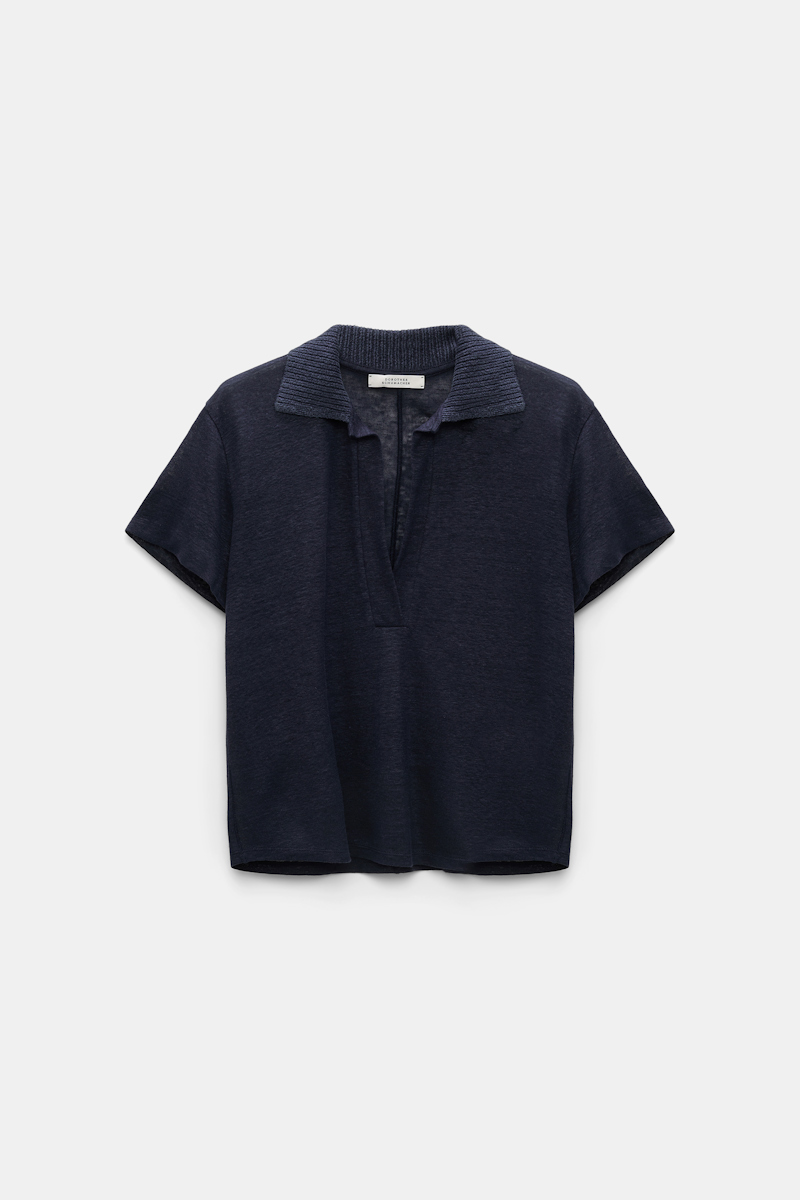 DOROTHEE SCHUMACHER HEMP POLO SHIRT WITH RIBBED KNIT COLLAR 