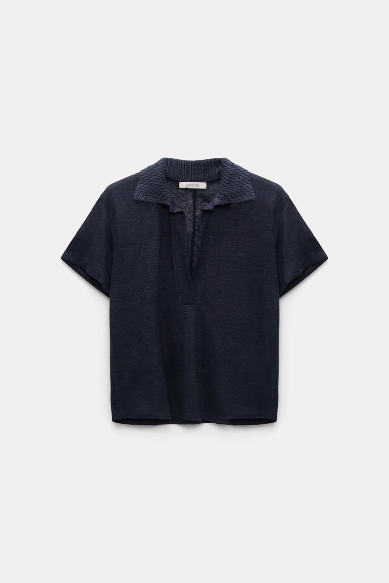DOROTHEE SCHUMACHER HEMP POLO SHIRT WITH RIBBED KNIT COLLAR