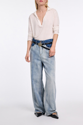 Dorothee Schumacher Langarmshirt aus Hanf mit geripptem Strickkragen camellia white