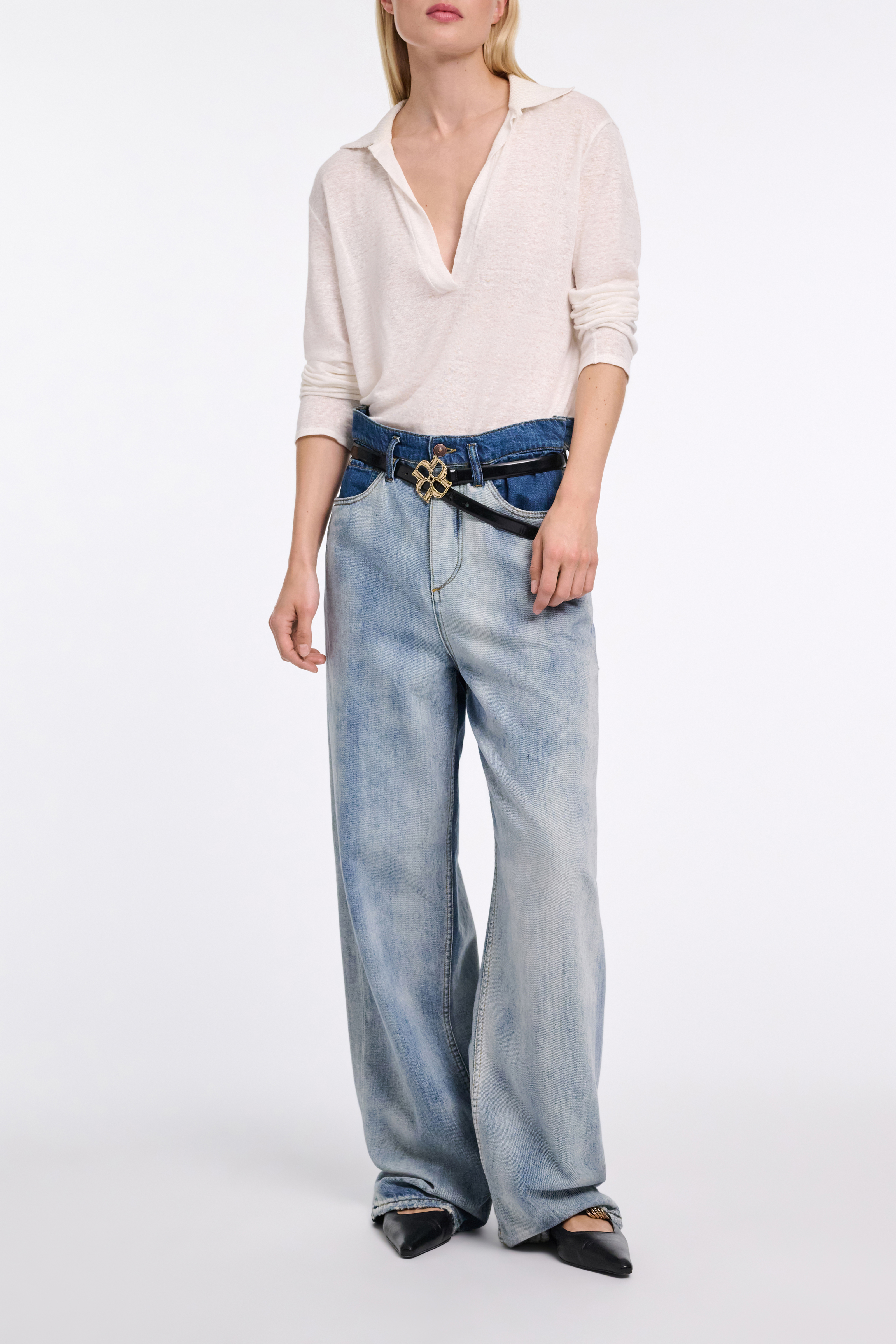 Dorothee Schumacher Hemp longsleeve polo shirt with ribbed knit