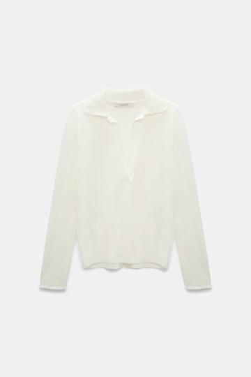 Dorothee Schumacher Langarmshirt aus Hanf mit geripptem Strickkragen camellia white