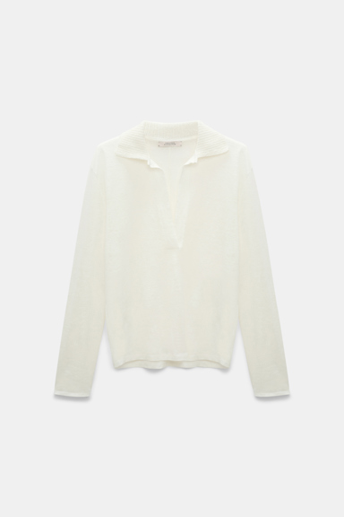 Dorothee Schumacher Langarmshirt aus Hanf mit geripptem Strickkragen camellia white
