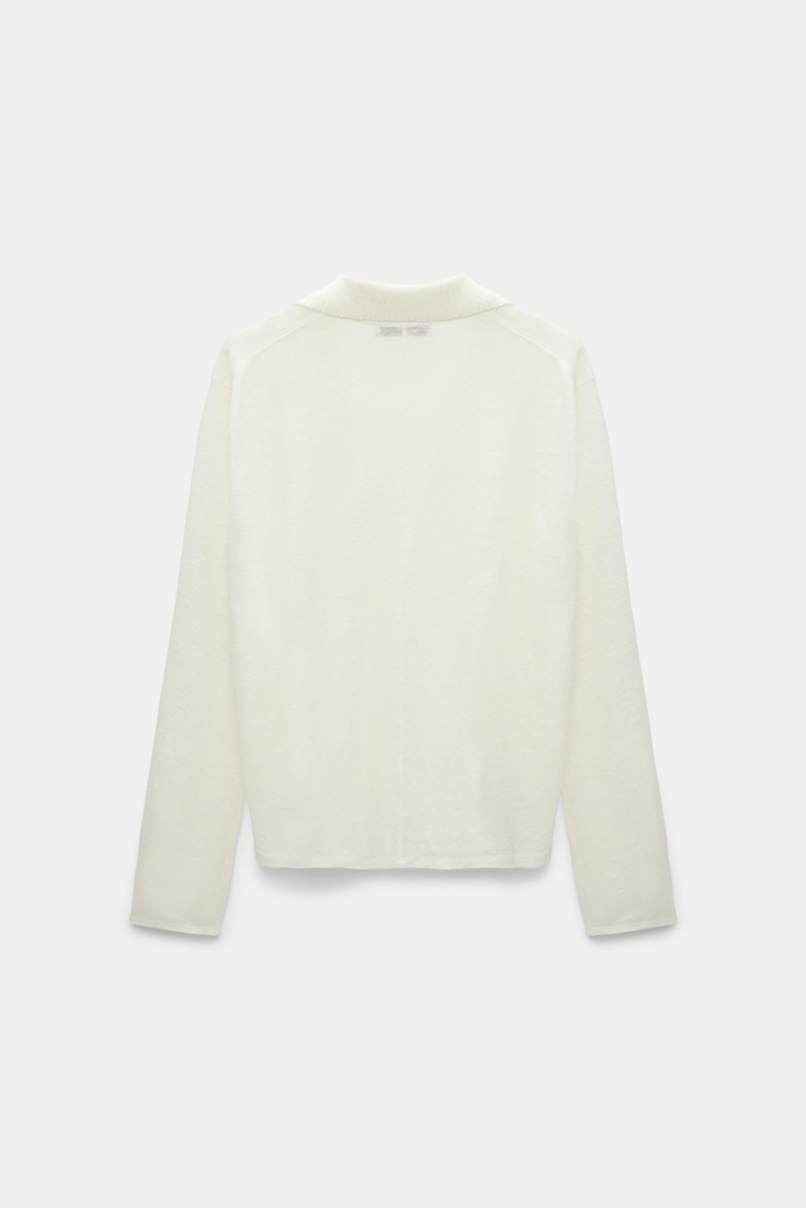 Dorothee Schumacher Hemp longsleeve polo shirt with ribbed knit collar camellia white