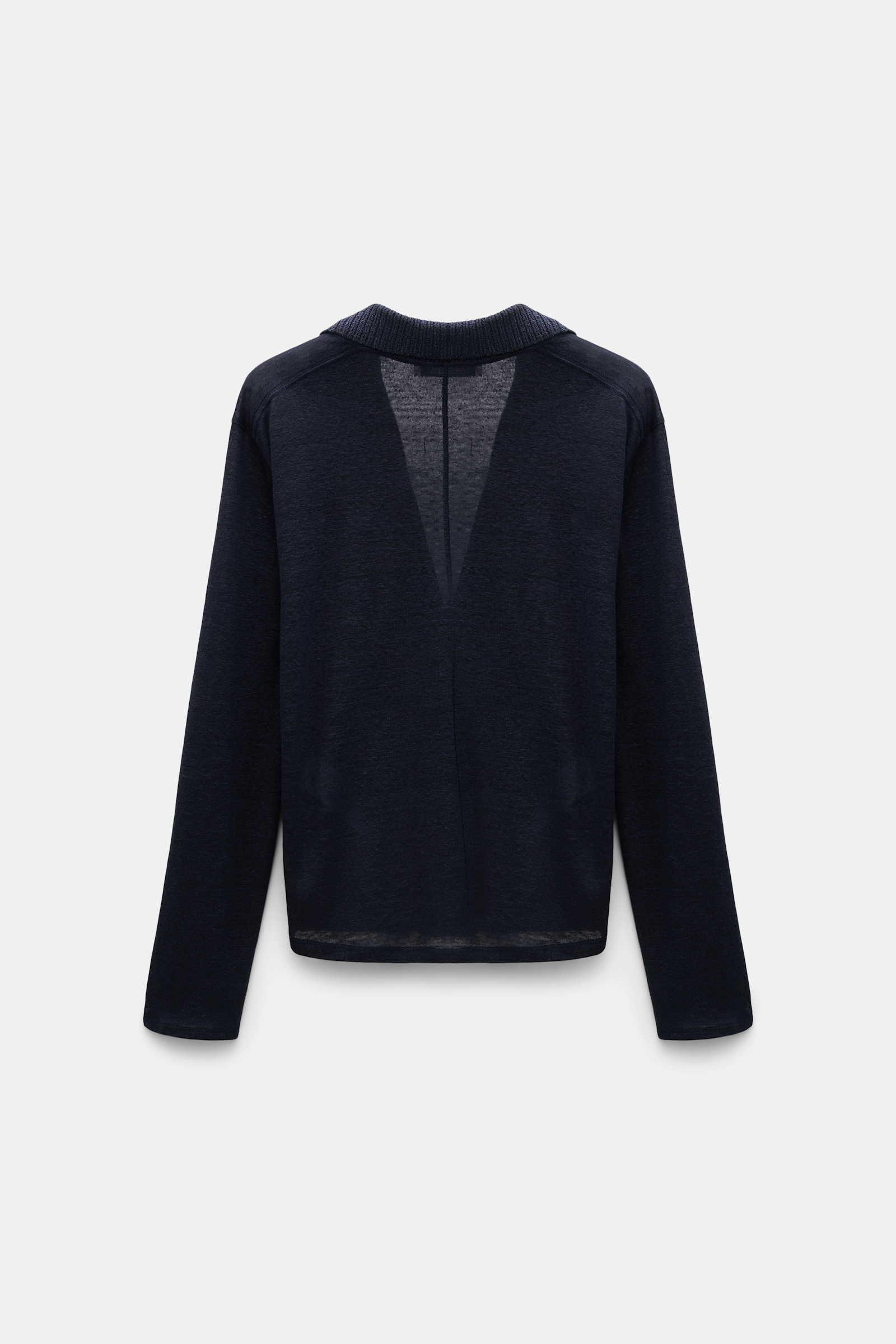 Dorothee Schumacher Hemp longsleeve polo shirt with ribbed knit collar dark navy
