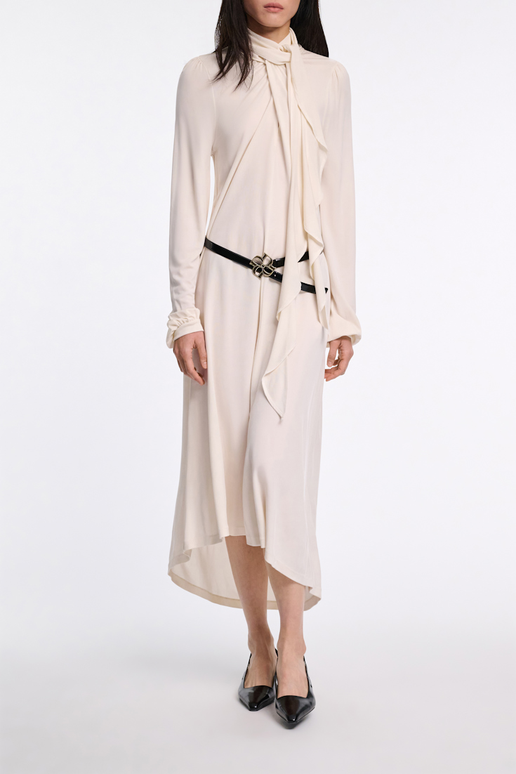 Dorothee Schumacher Crêpe-jersey dress with flounce scarf eggshell