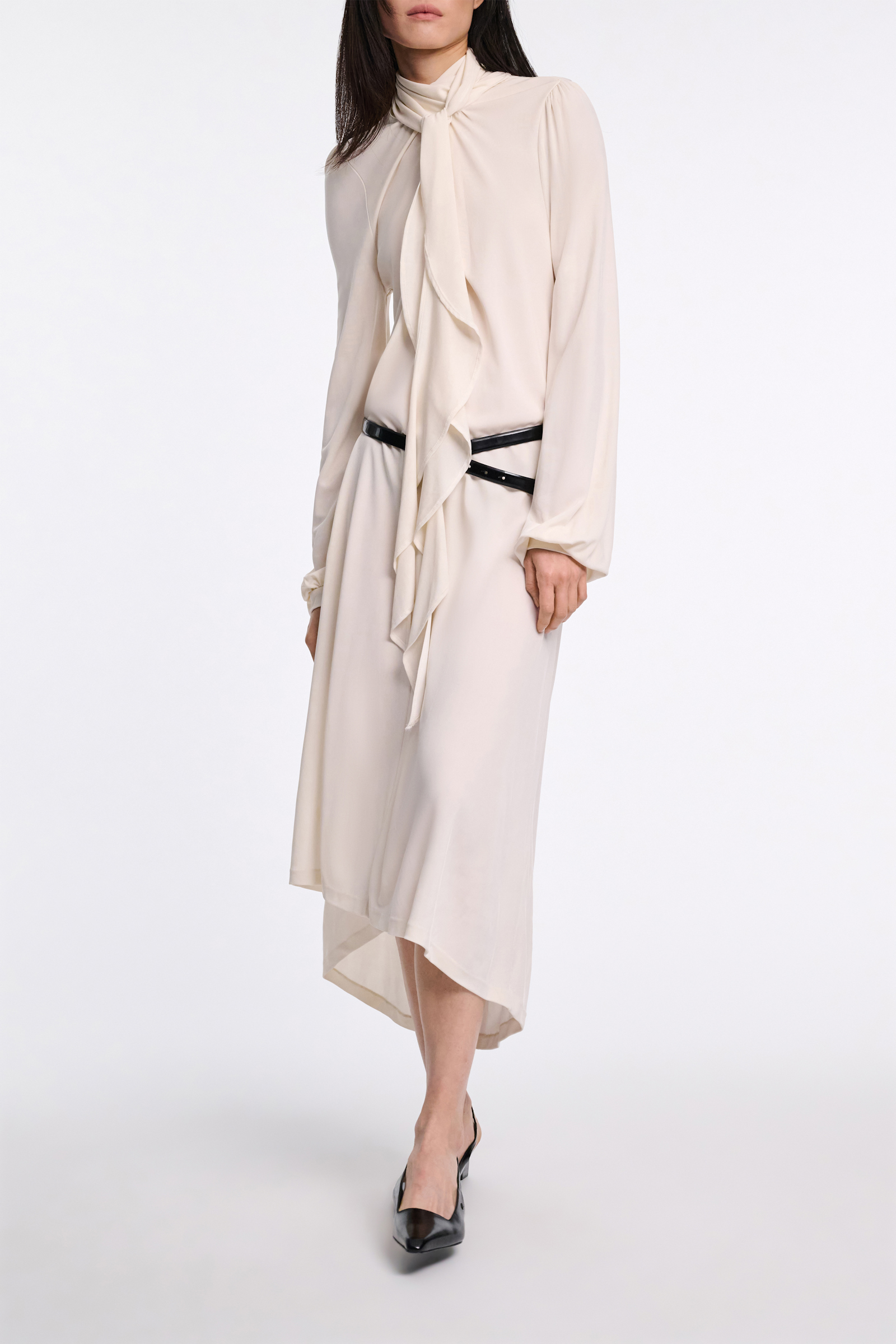 Dorothee Schumacher Crêpe-jersey dress with flounce scarf eggshell