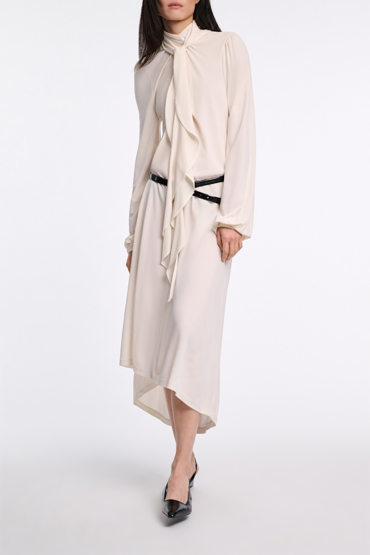 Dorothee Schumacher Crêpe-jersey dress with flounce scarf eggshell