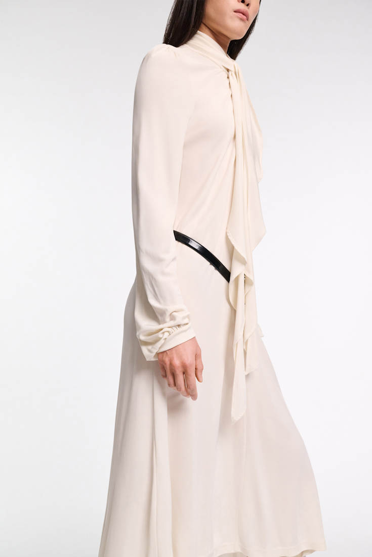 Dorothee Schumacher Crêpe-jersey dress with flounce scarf eggshell