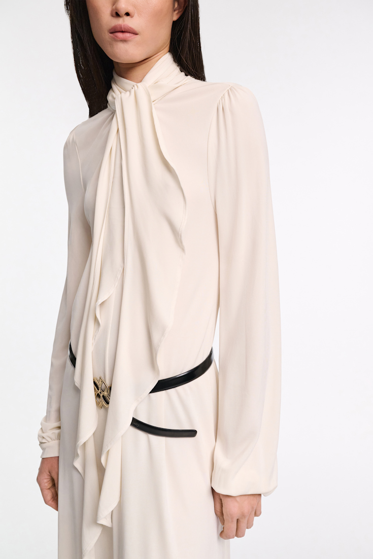 Dorothee Schumacher Crêpe-jersey dress with flounce scarf eggshell