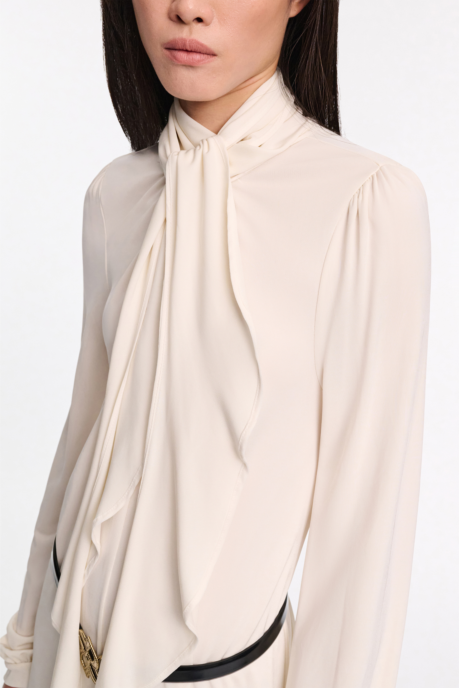 Dorothee Schumacher Crêpe-jersey dress with flounce scarf eggshell