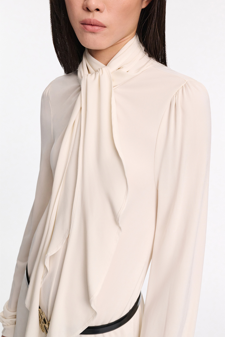 Dorothee Schumacher Crêpe-jersey dress with flounce scarf eggshell