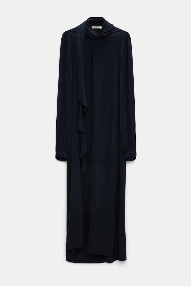 Dorothee Schumacher Kleid aus fließendem Crêpe-Jersey mit Volant dark navy