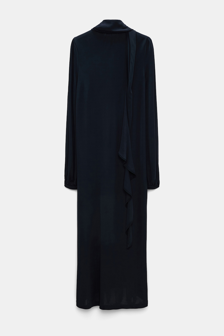 Dorothee Schumacher Kleid aus fließendem Crêpe-Jersey mit Volant dark navy