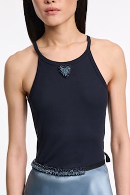 Dorothee Schumacher Tank top with embellished organza detail dark navy