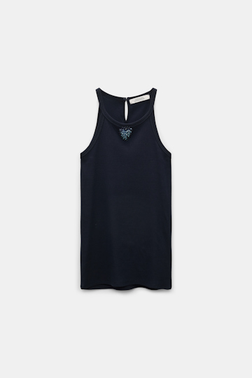 Dorothee Schumacher Tank top with embellished organza detail dark navy