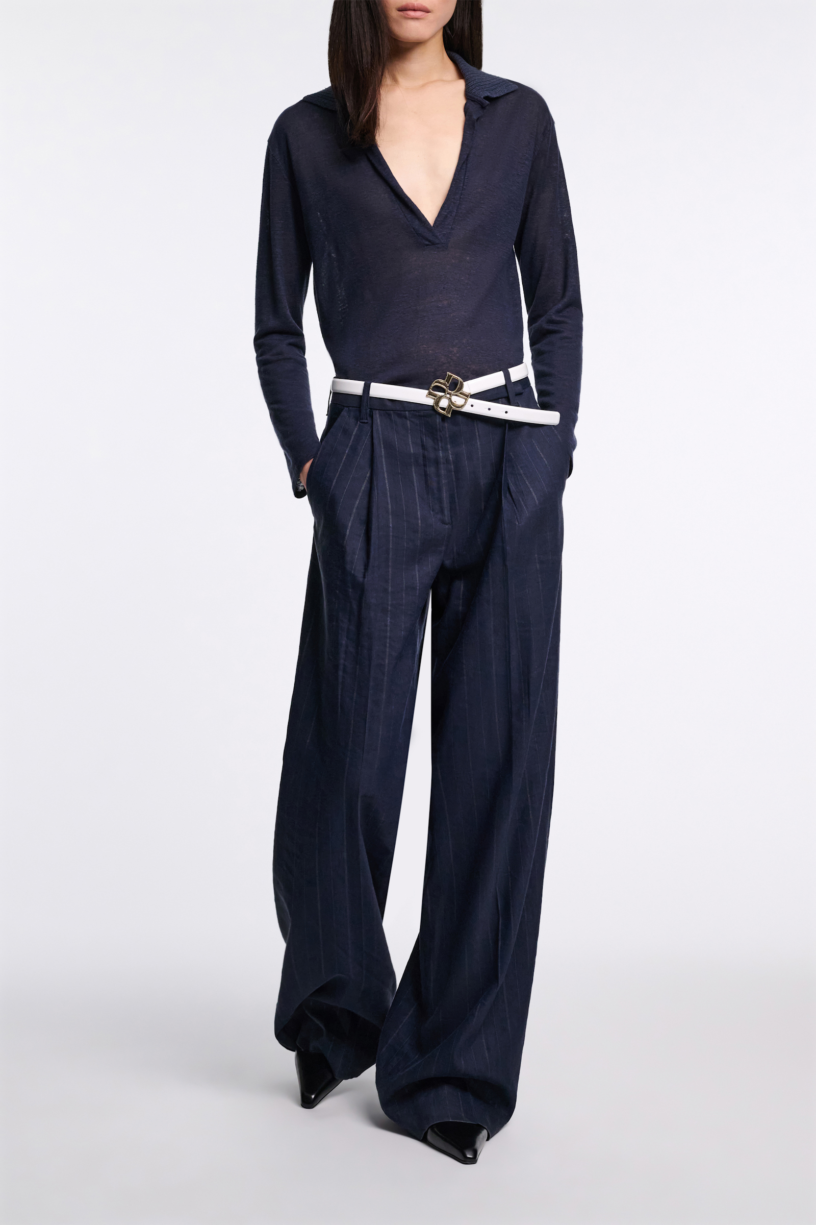 Dorothee Schumacher Pleated pinstripe pants blue night