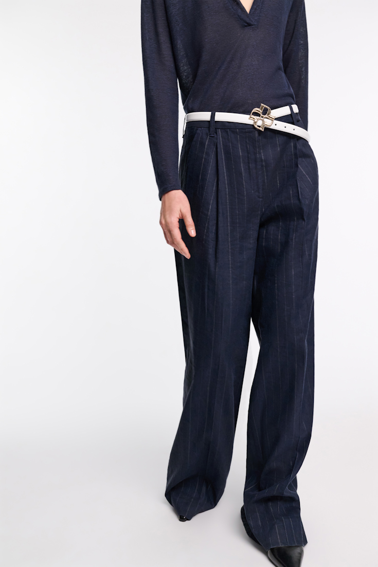 Dorothee Schumacher Pleated pinstripe pants blue night