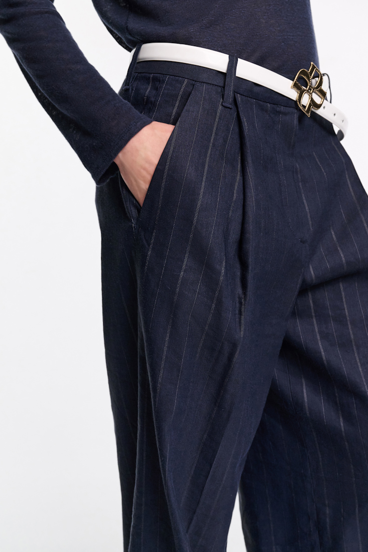 Dorothee Schumacher Pleated pinstripe pants blue night