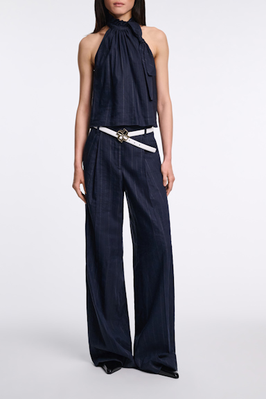 Dorothee Schumacher Pinstripe shell with bow detail blue night