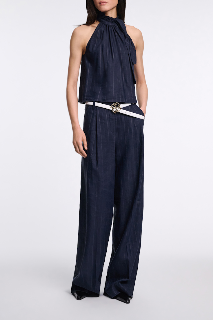 Dorothee Schumacher Pinstripe shell with bow detail blue night