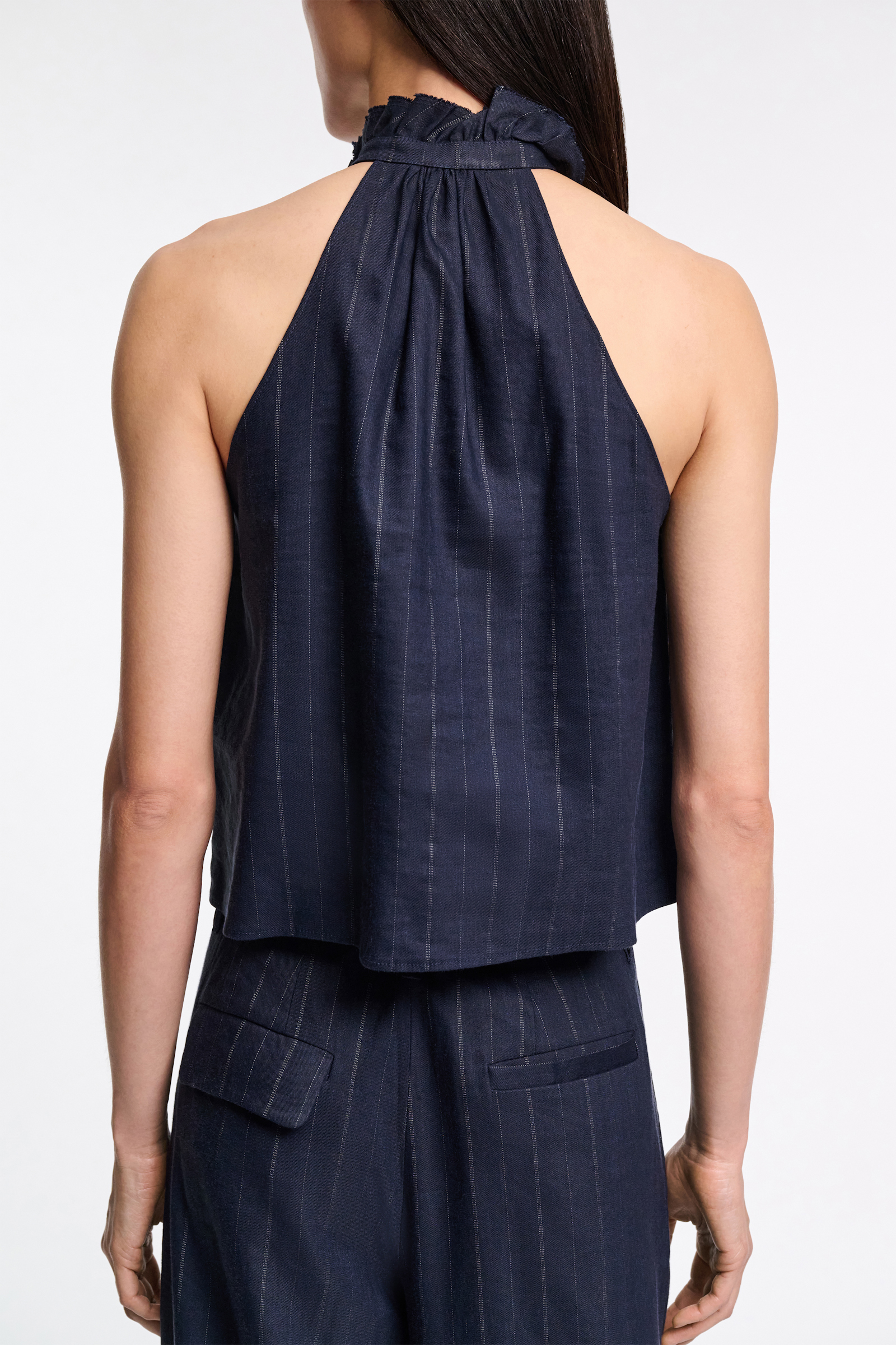 Dorothee Schumacher Pinstripe shell with bow detail blue night