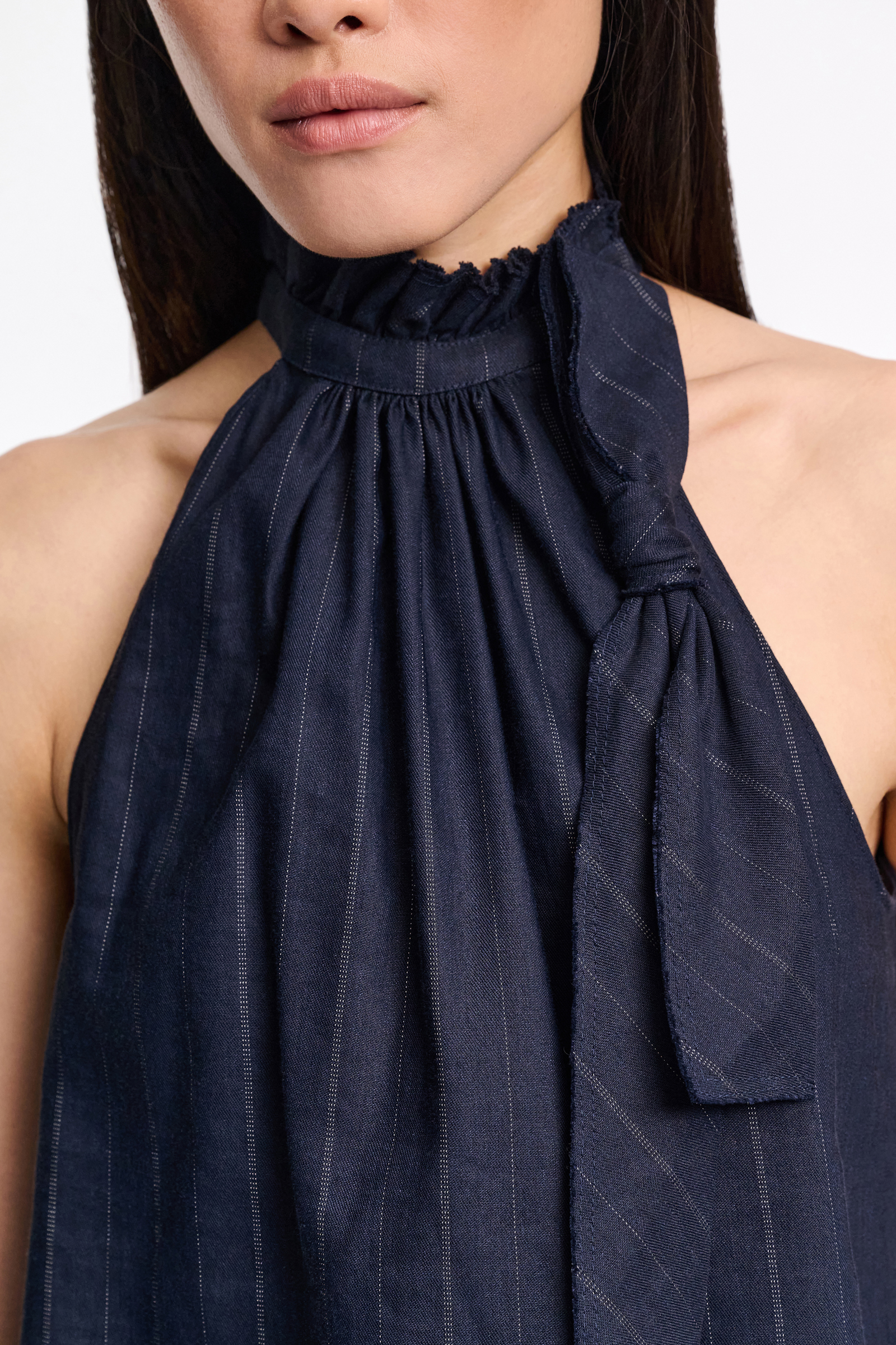 Dorothee Schumacher Pinstripe shell with bow detail blue night
