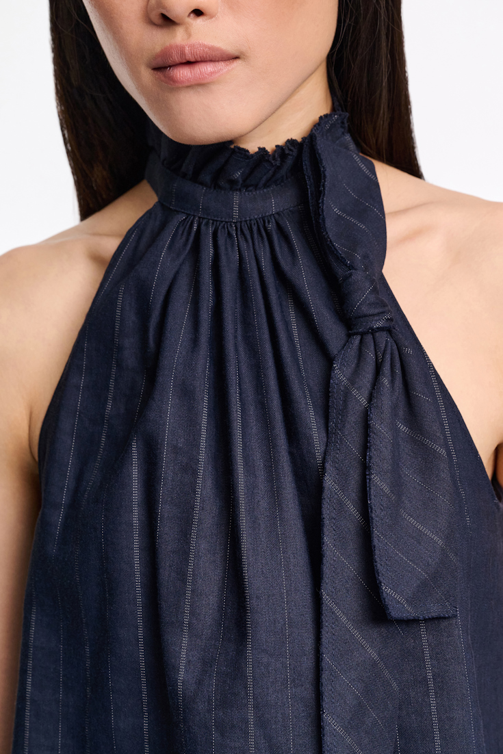 Dorothee Schumacher Pinstripe shell with bow detail blue night