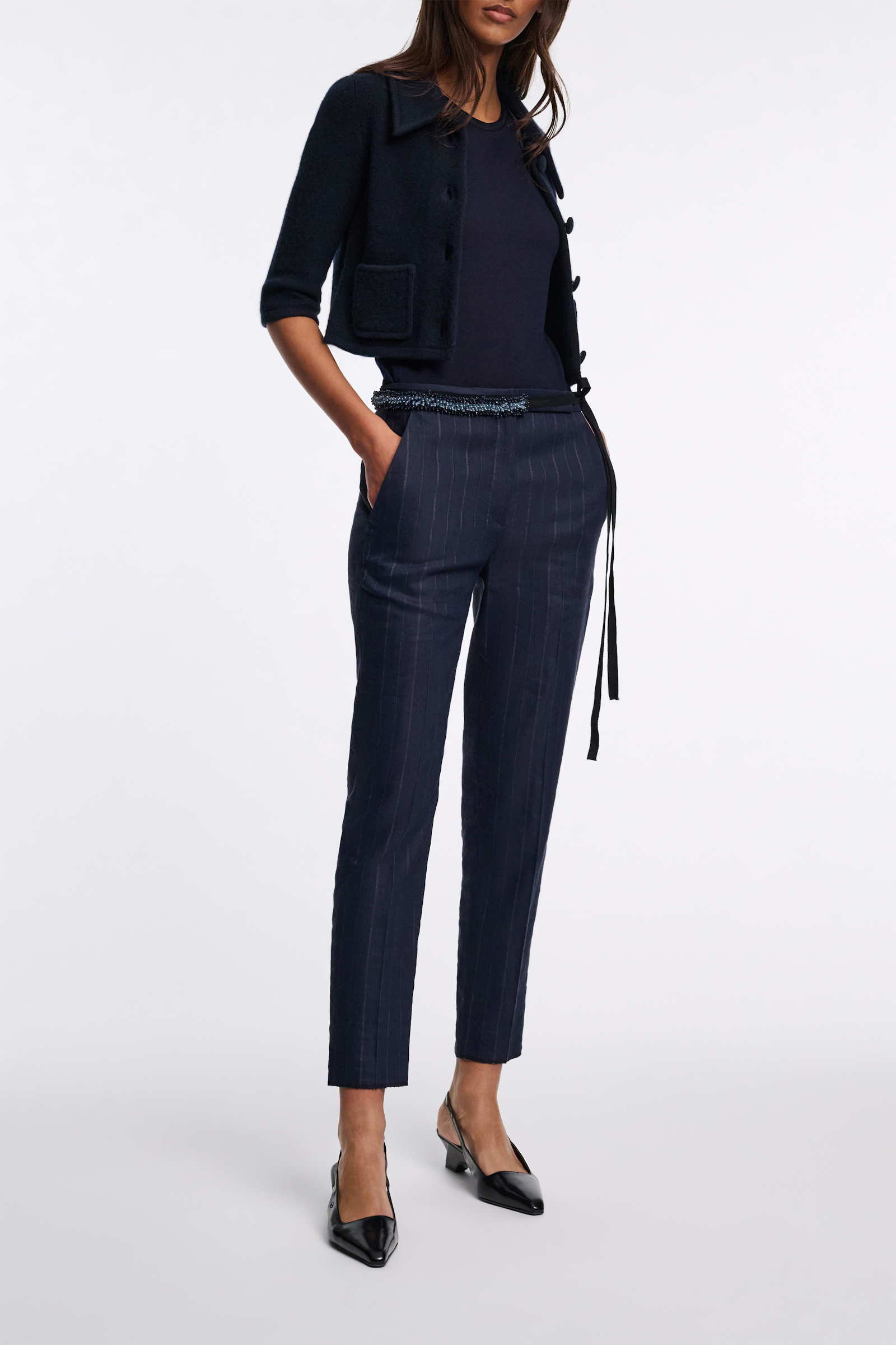 Dorothee Schumacher Slim cropped pinstripe pants blue night