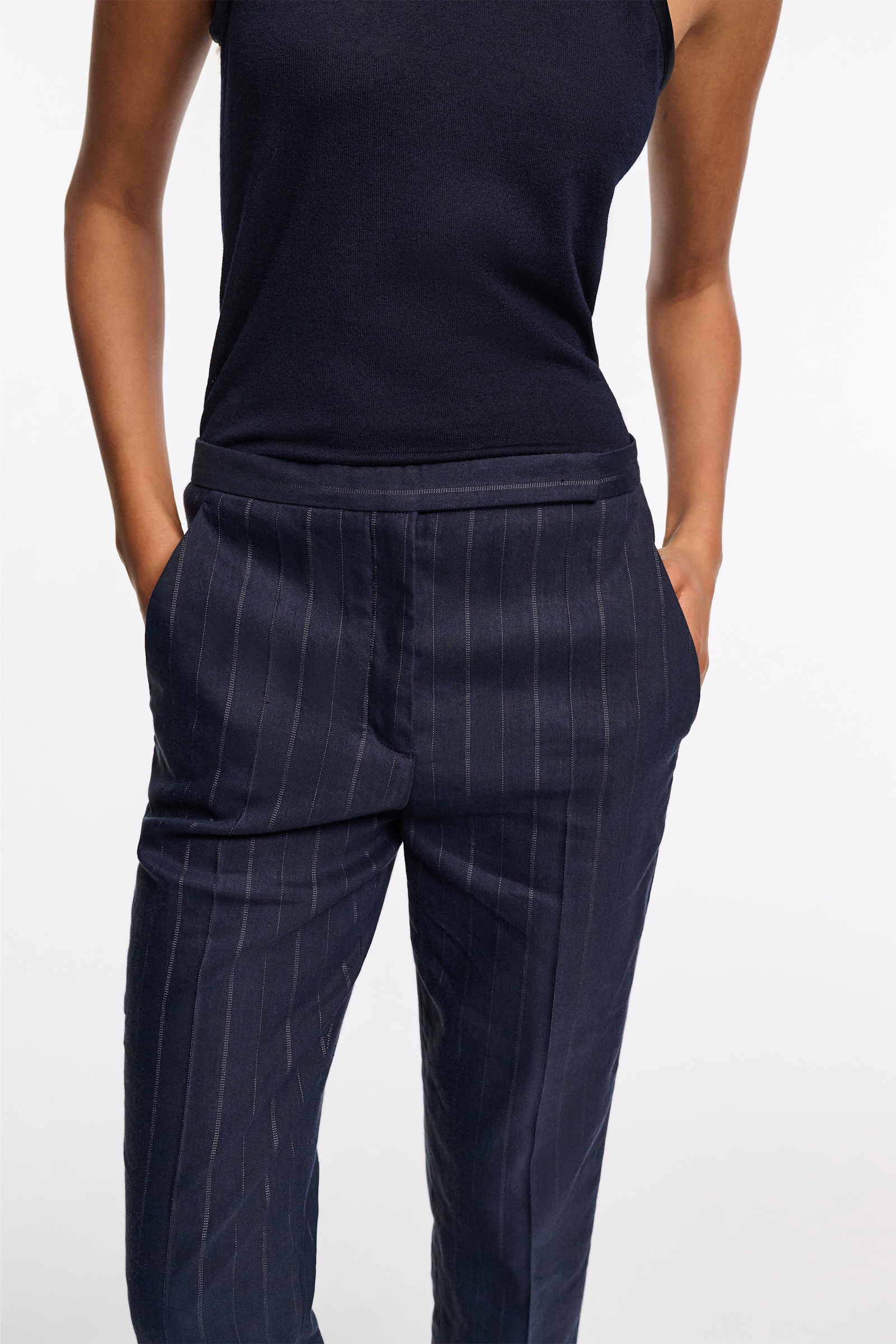 Dorothee Schumacher Slim cropped pinstripe pants blue night
