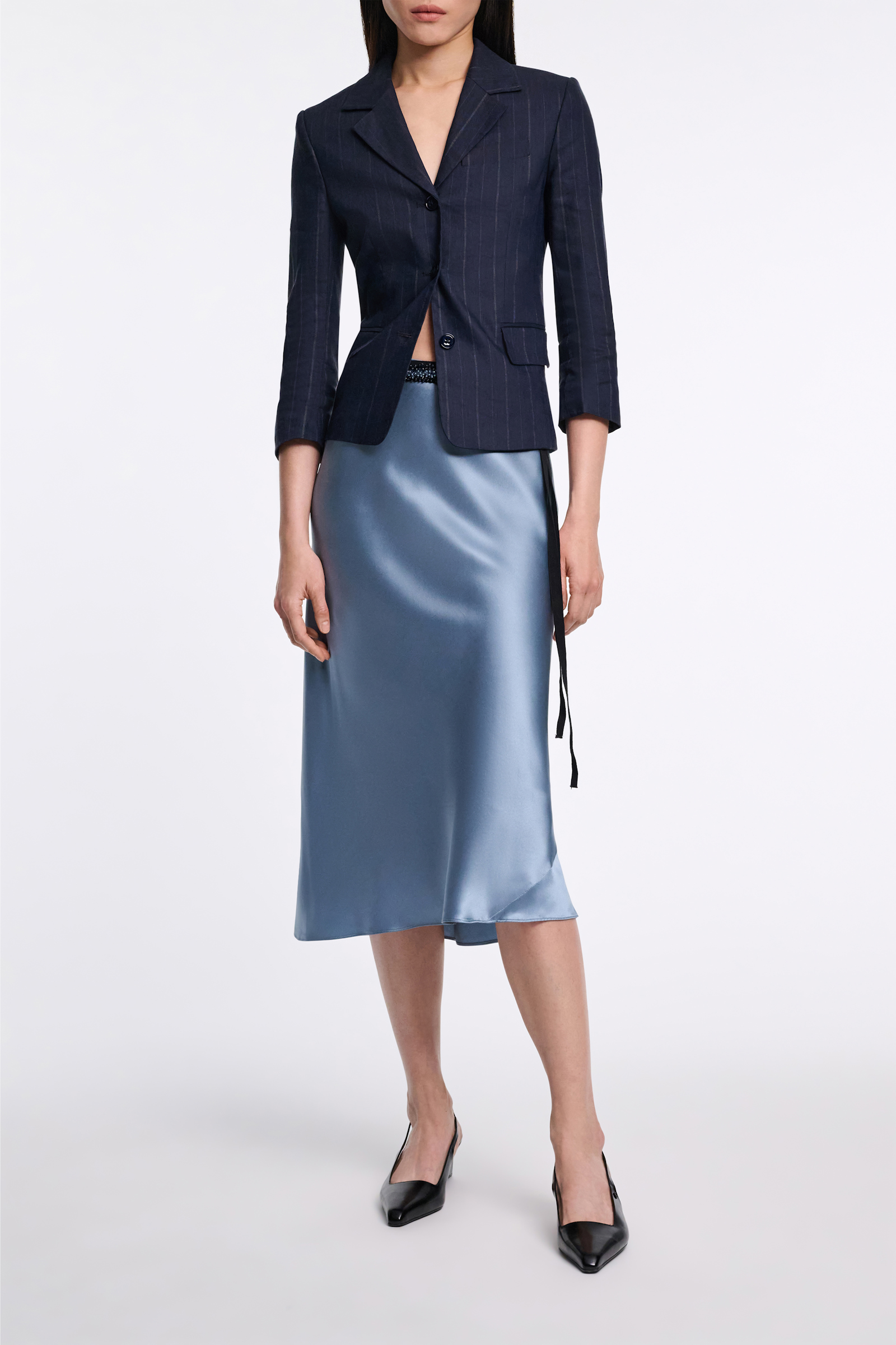 Dorothee Schumacher Cropped sleeve pinstripe blazer blue night