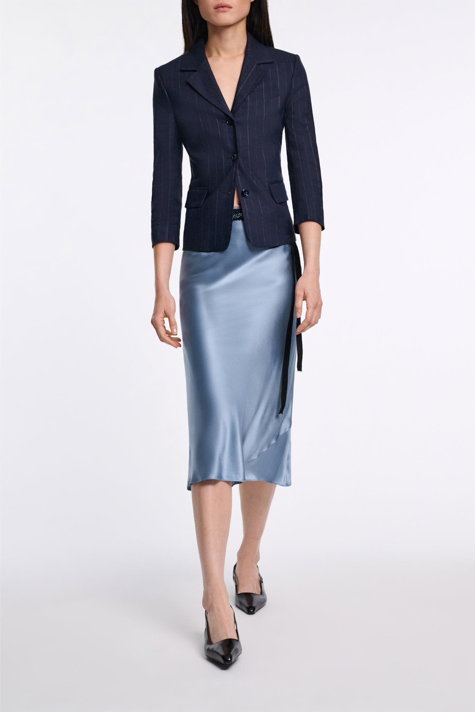 Dorothee Schumacher Cropped sleeve pinstripe blazer blue night
