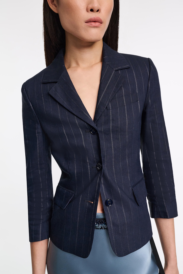 Dorothee Schumacher Cropped sleeve pinstripe blazer blue night