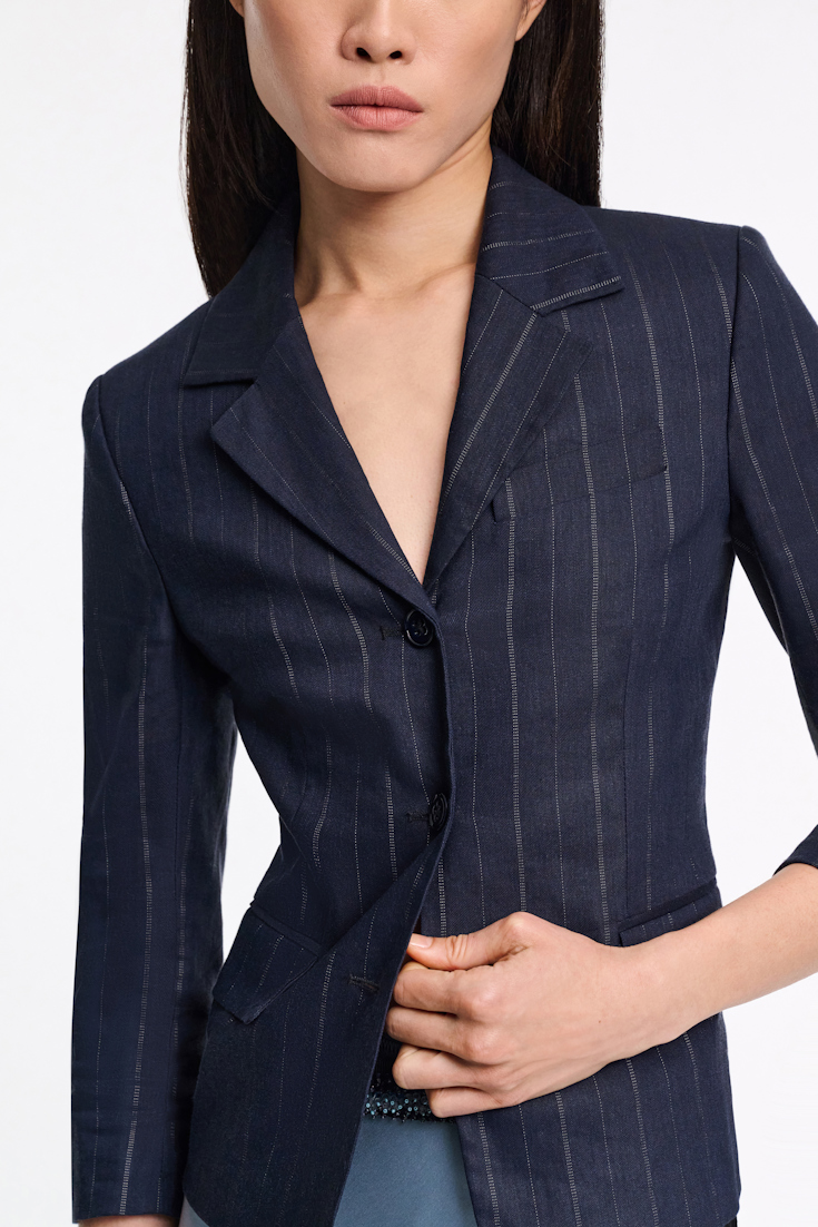 Dorothee Schumacher Cropped sleeve pinstripe blazer blue night