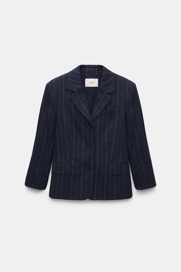 Dorothee Schumacher Cropped sleeve pinstripe blazer blue night