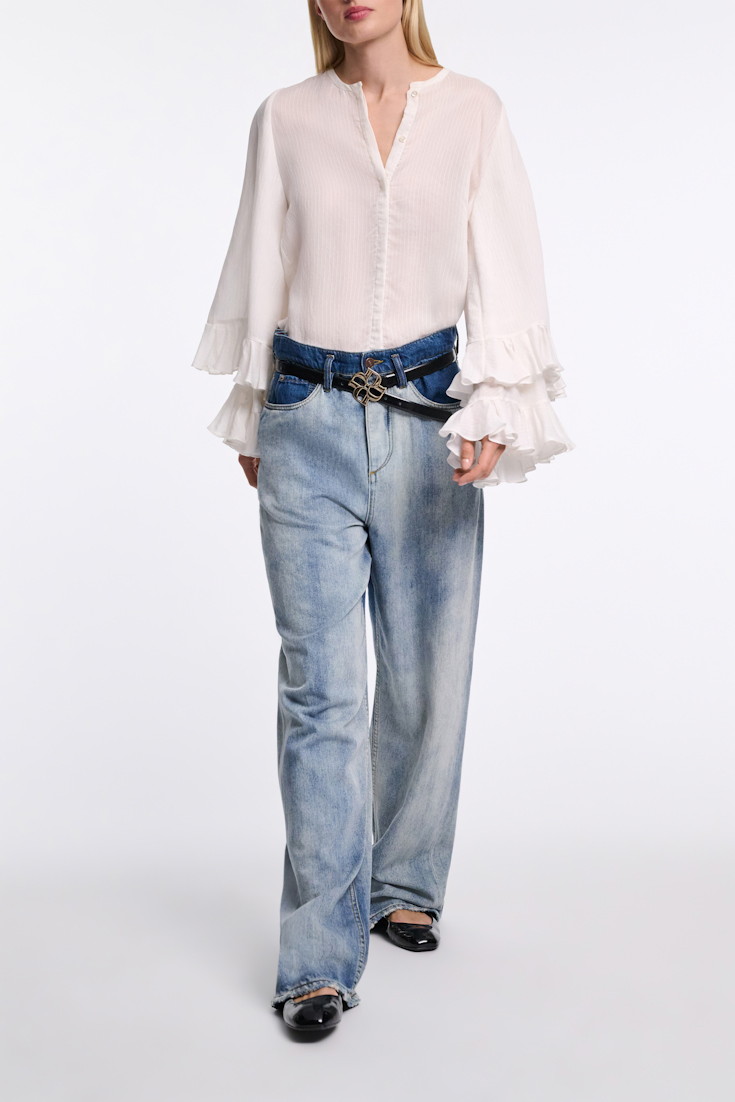 Dorothee Schumacher Striped organdy voile blouse with flounce cuffs camellia white
