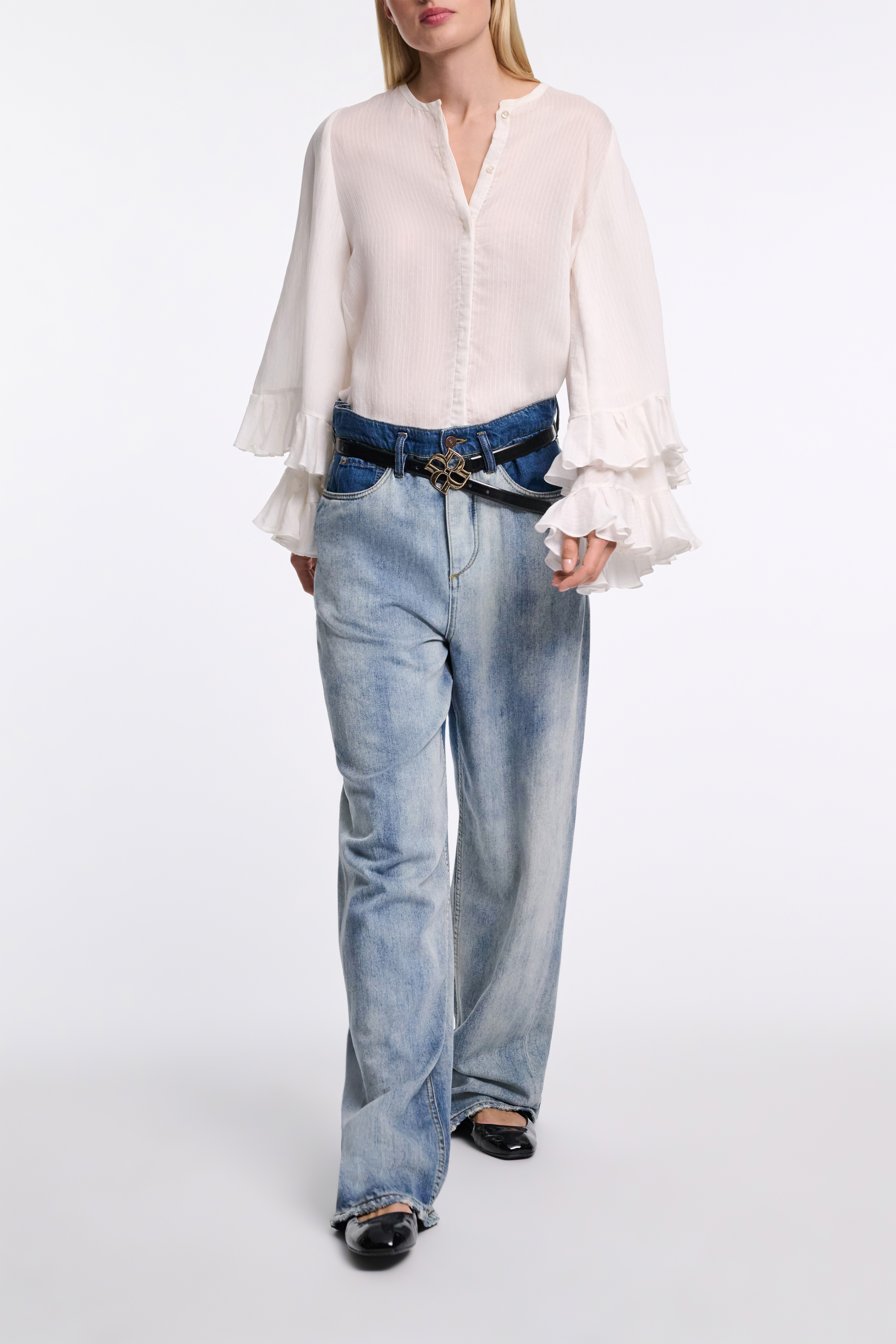 Dorothee Schumacher Striped organdy voile blouse with flounce