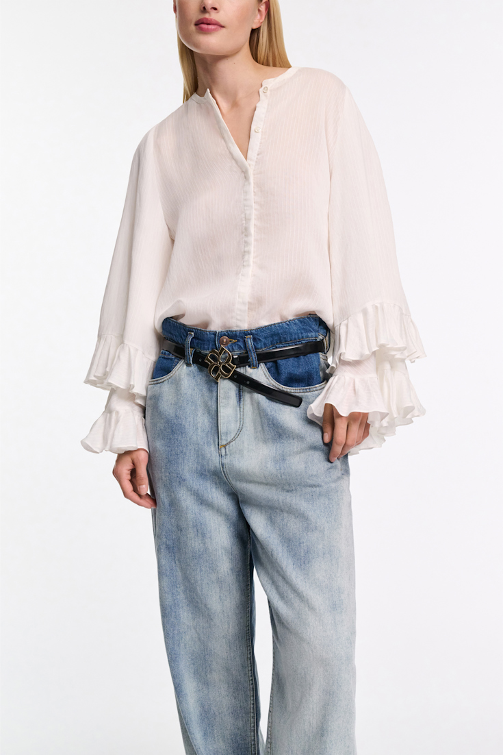 Dorothee Schumacher Striped organdy voile blouse with flounce cuffs camellia white