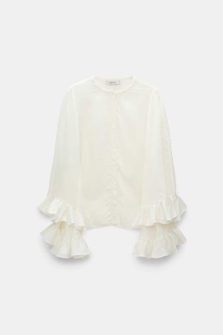 Dorothee Schumacher Striped organdy voile blouse with flounce cuffs camellia white