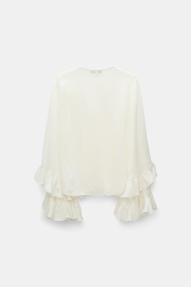 Dorothee Schumacher Striped organdy voile blouse with flounce cuffs camellia white