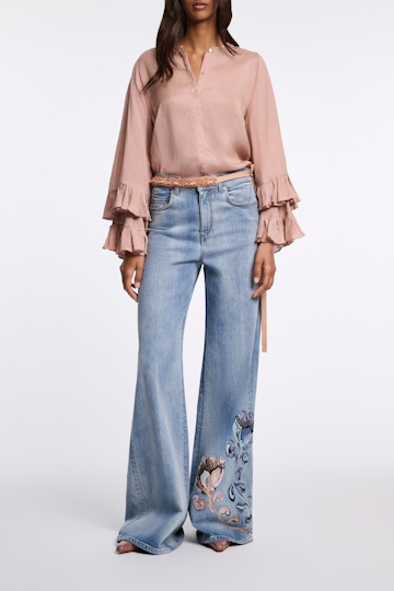 Dorothee Schumacher Striped organdy voile blouse with flounce cuffs make up