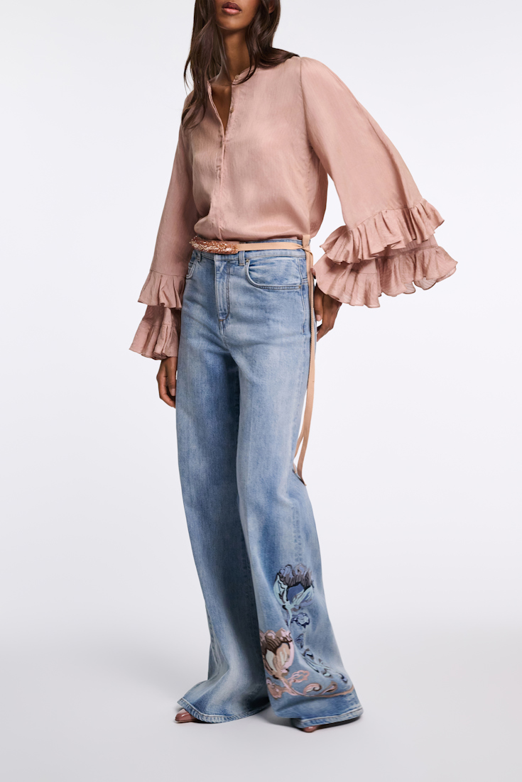 Dorothee Schumacher Striped organdy voile blouse with flounce cuffs make up